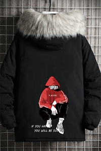 MM48051-P130 冬季大毛领衣男士大码加厚袄男服 网格挂拍图片