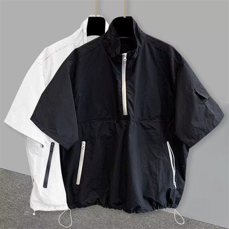 纯色工装立领半袖韩版潮流百搭文艺无品牌慵懒时尚新款潮流气质，男装T恤，星座601-1