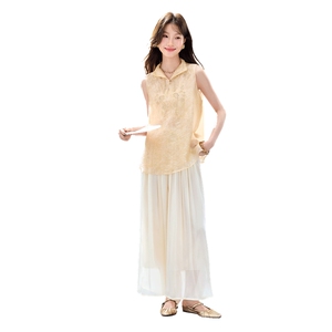 夏季新款现货！2026洋气时尚百搭款刺绣上衣+琉璃亮光阔腿裤套装图片