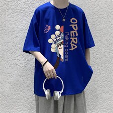 HT73161-P22京剧脸谱华夫格t恤男短袖男大码五分袖大皂风，男装T恤，电商A040