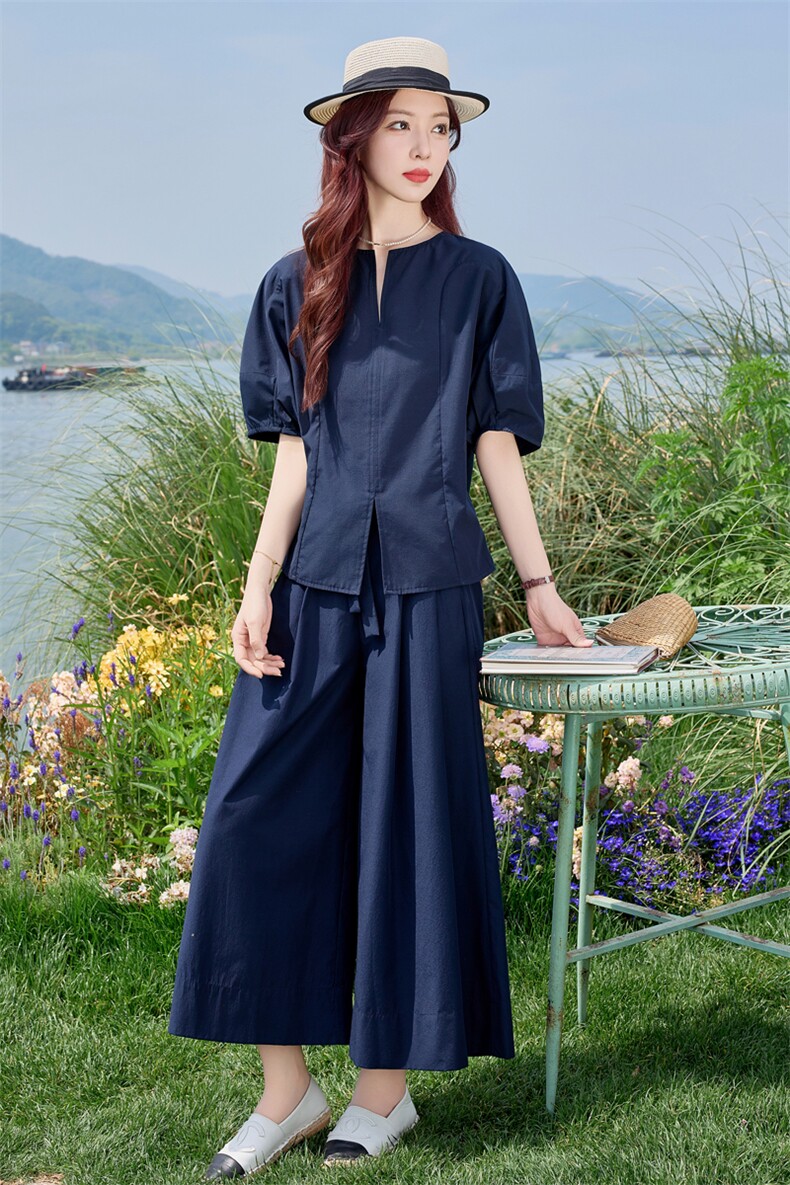 欧货简约高级感时尚套装2026夏新款女流行减龄修身显瘦九分阔腿裤,女装套装/套裙,水衣源