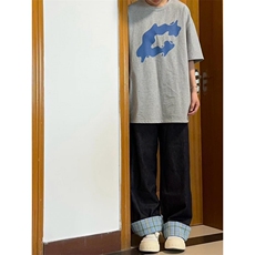 【有货】美式格子拼接卷边牛仔裤男女阔腿裤子高街NZ011HH-特P48，男装牛仔裤，星座1007（原301D）