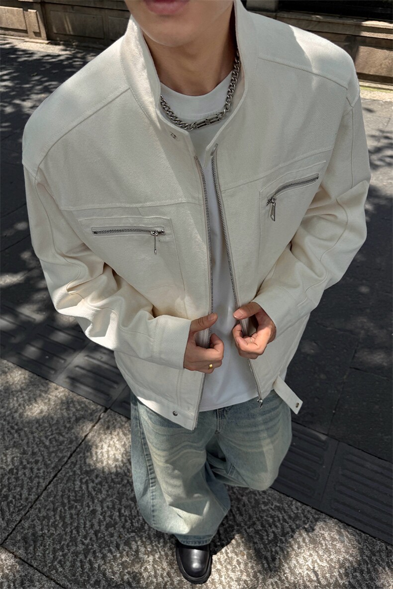 黑色飞行夹克男生秋季复古简约设计感长袖外套宽松休闲大码上衣服,男装夹克,电商A001