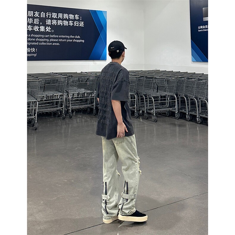 B221美式ins高街暗黑系小众拉链直筒牛仔裤LK23073-P65控88,男装牛仔裤,电商B221