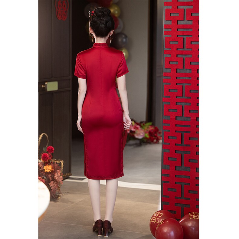 2025年夏季新款新中式短袖旗袍连衣裙修身显瘦,女装汉服/婚纱/旗袍/礼服,慕依路