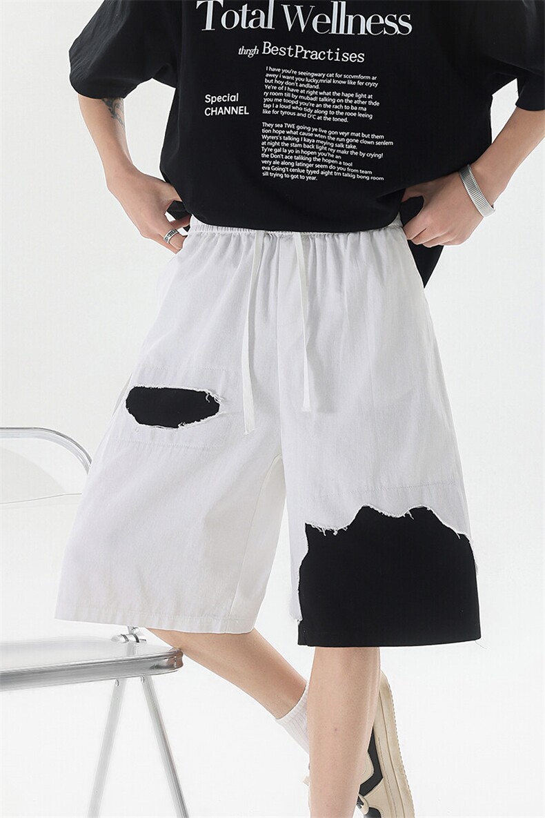8XL-M特大码短裤男夏季新款大码vibe破洞拼接高街短裤DK1518P50,男装牛仔裤,电商D206-1
