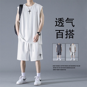 夏季无袖t恤夏季冰丝速干短袖短裤休闲套装TZ86-特批68109图片