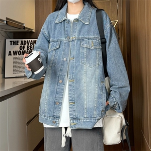现货55.6棉34.3聚酯纤维10.1粘纤男女牛仔夹克外套潮NCF66-P80,羊羔毛短外套搭配什么鞋子图片