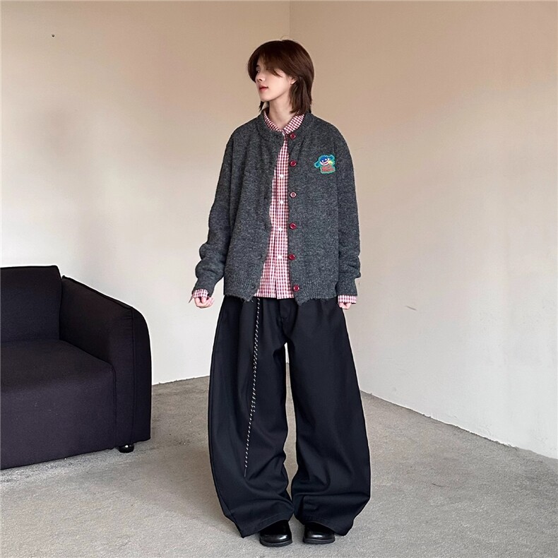 秋冬美式复古卡通刺绣圆领长袖针织开衫男女毛衣外套MY957-P58,男装针织衫/毛衣,星座208-5