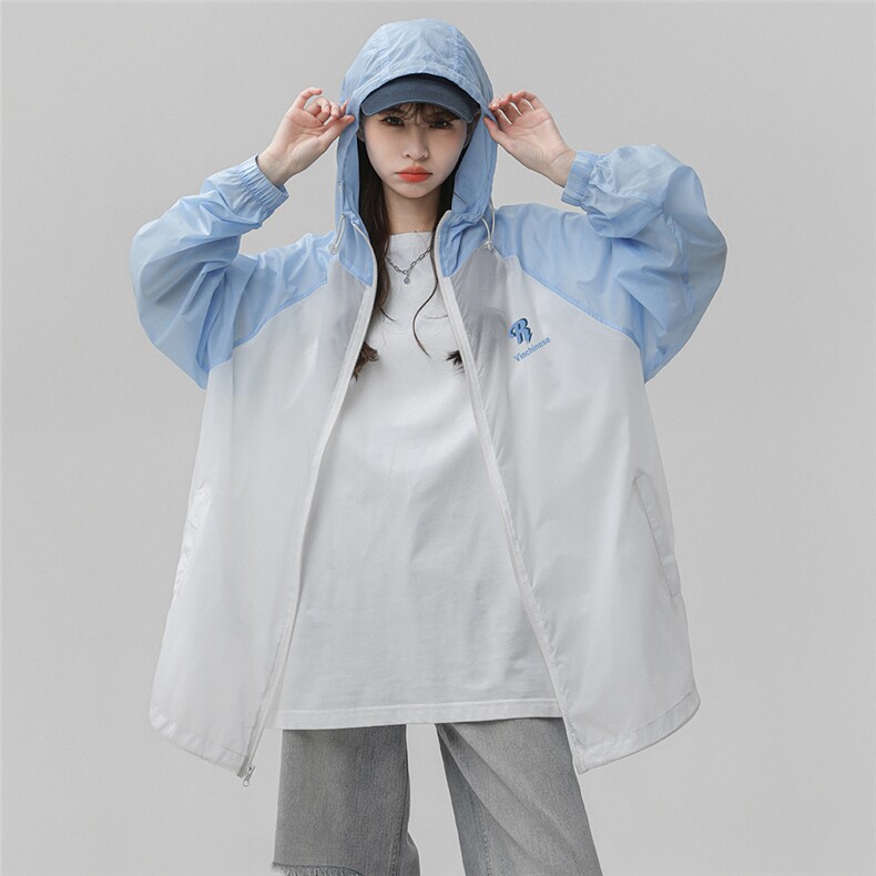 时尚薄款男女夏季新款山系撞色连帽防晒服UPF50+F61402P65控88,男装防晒衣,电商A268