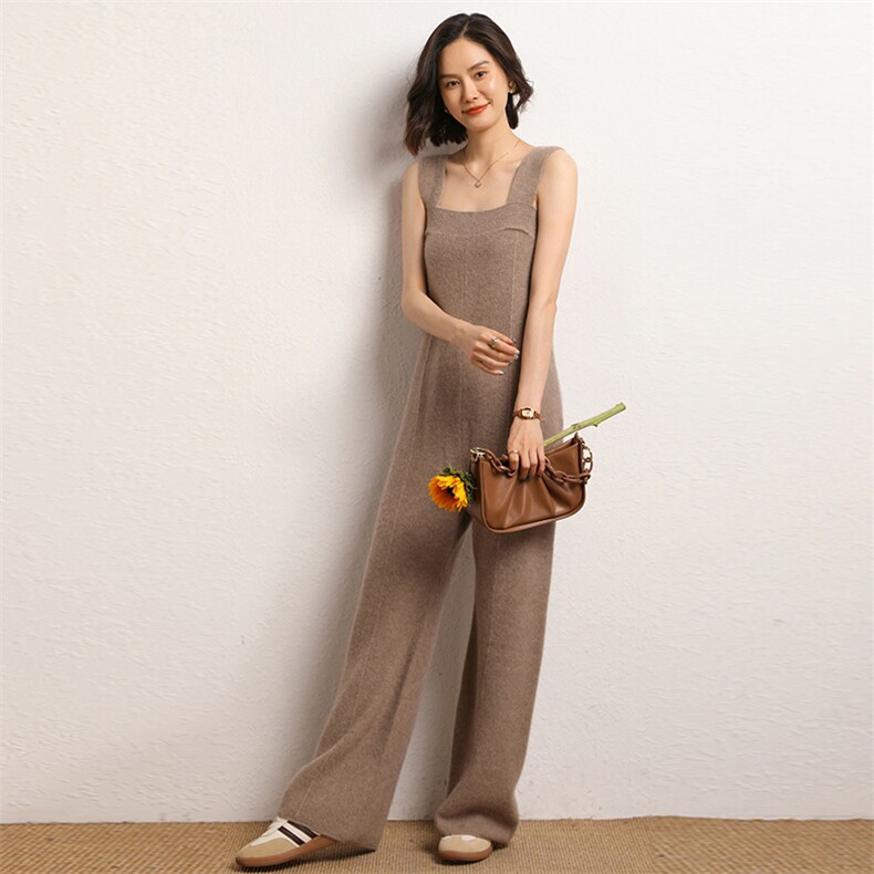 山羊绒衫2024秋冬新款女装高腰针织阔腿背带裤休闲减龄裤子,女装休闲裤,五色羊羊绒