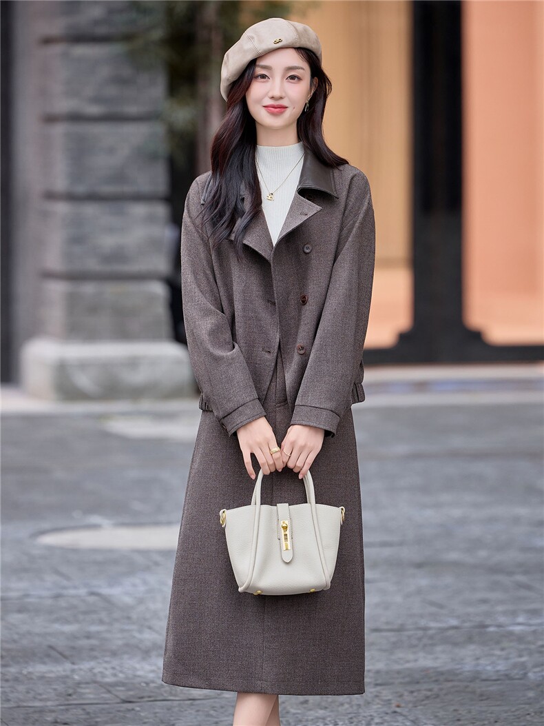 今年流行毛呢气质套装女2025深秋初冬新款翻领短外套半身裙一整套,女装套装/套裙,靓衣阁