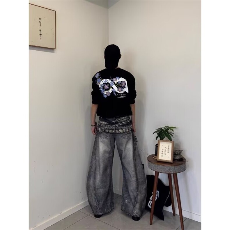 A729-P58美式复古直筒牛仔裤男秋冬新款潮牌高街水洗做旧宽松,男装牛仔裤,电商B323A