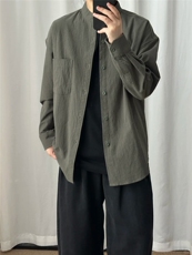 长袖立领仿麻休闲衬衫1302-GC67-P40控68成分100棉，男装衬衫，星座1302