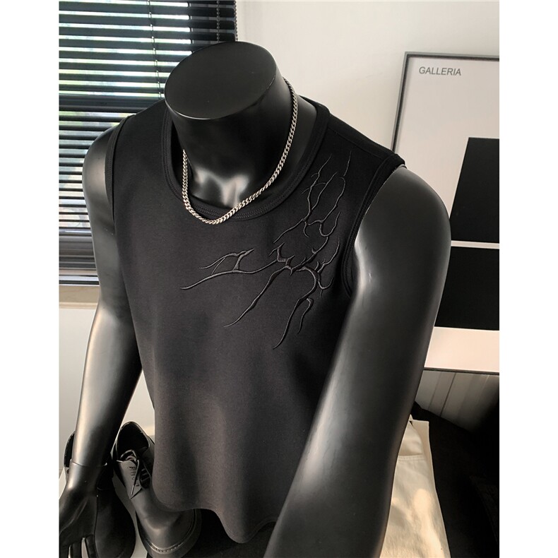 夏季2026男装新款美式无袖T恤绣花宽松坎肩背心夏装上衣S416-特25，男装背心/马甲，电商A233-1