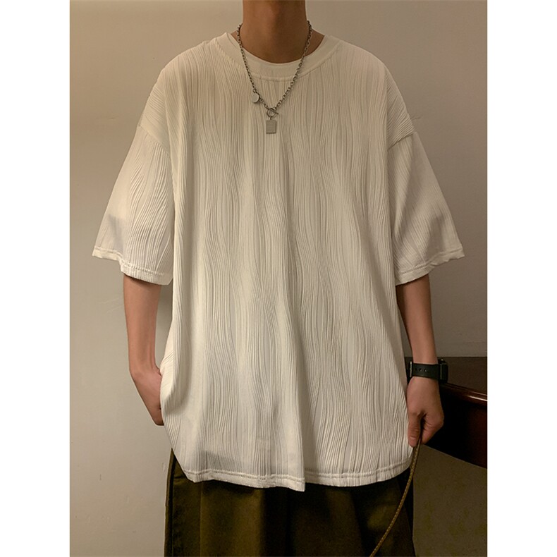 T6058/P35高品质港风垂感冰丝短袖T恤男装潮宽松克莱因蓝上衣,男装T恤,电商A141