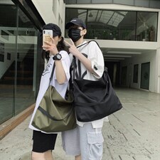 0535新款纯色尼龙港风潮牌大容量男女单肩包复古百搭斜挎包，鞋类箱包男包，星座510A-2