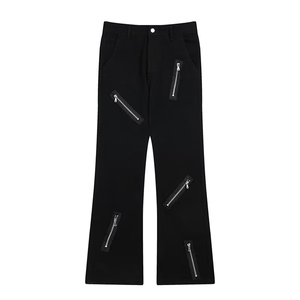 美式高街Vibe风拉链牛仔裤ins潮牌喇叭裤加绒阔腿裤K6087-P48网图图片