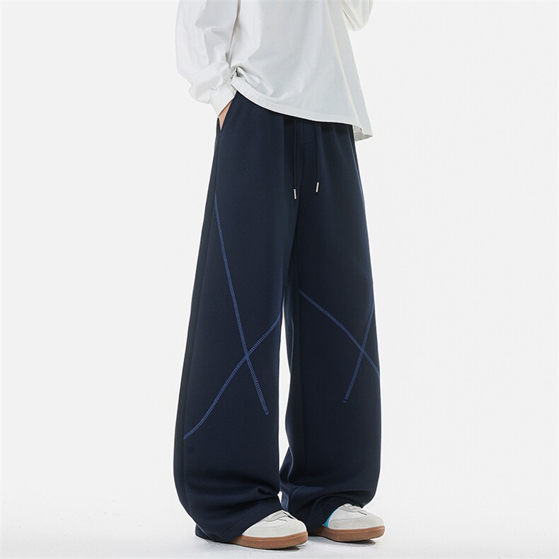 8XL-M直筒卫裤男宽松撞色哈苏线休闲运动裤设计感长裤子K9175P48,男装休闲裤,电商D206-1