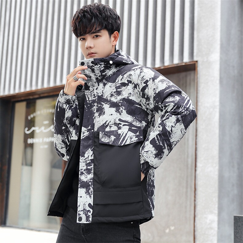 新款男士羽绒服男青年短款加厚连帽迷彩冬季外套青年潮6565-P100,男装羽绒服,星座1210A