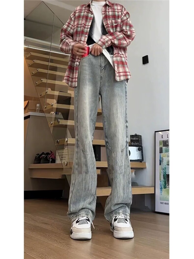 复古美式闪电纹牛仔裤男新款美式高街直筒阔腿长裤513ACK2649P40,男装牛仔裤,星座513A