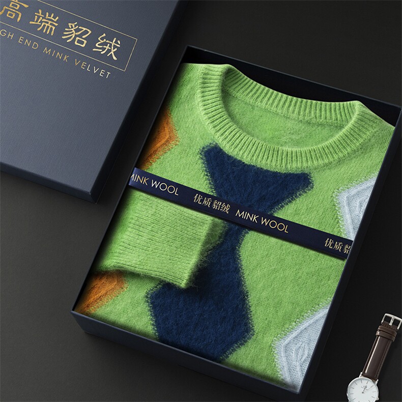 高端貂绒男士圆领毛衣秋冬新款舒适时尚百搭优质保暖针织衫,男装针织衫/毛衣,冬贝尔貂绒