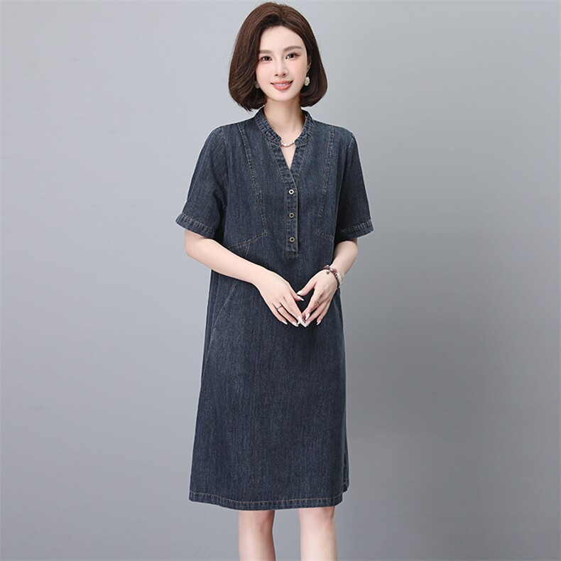牛仔连衣裙女2025新款夏季大码宽松胖mm遮肚子显瘦气质妈妈薄裙子,女装牛仔裙,韩派