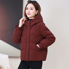连帽短款羽绒服女冬季2024新款中年妈妈小个子加厚保暖白鸭绒外套，女装羽绒服，婷轩阁