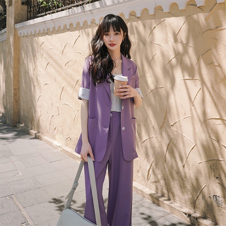 气质高级感短袖西装短裤套装女夏薄款今年流行职业休闲小西服外套，女装套装/套裙，2C088