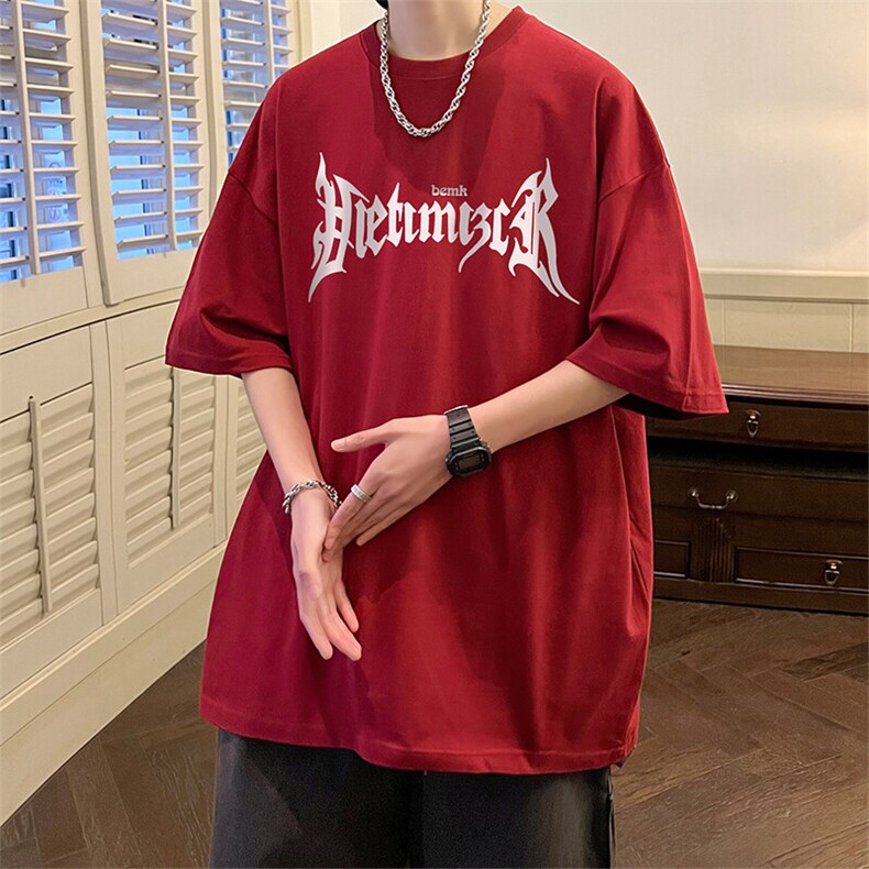 抖音得物二开现货220克夏装重磅美式高街宽松短袖t恤MT290,男装T恤,电商A486-1