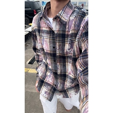 美式扎染条纹格子衬衫男女复古长袖衬衫上衣外套C2239-特价P30，男装衬衫，电商A007