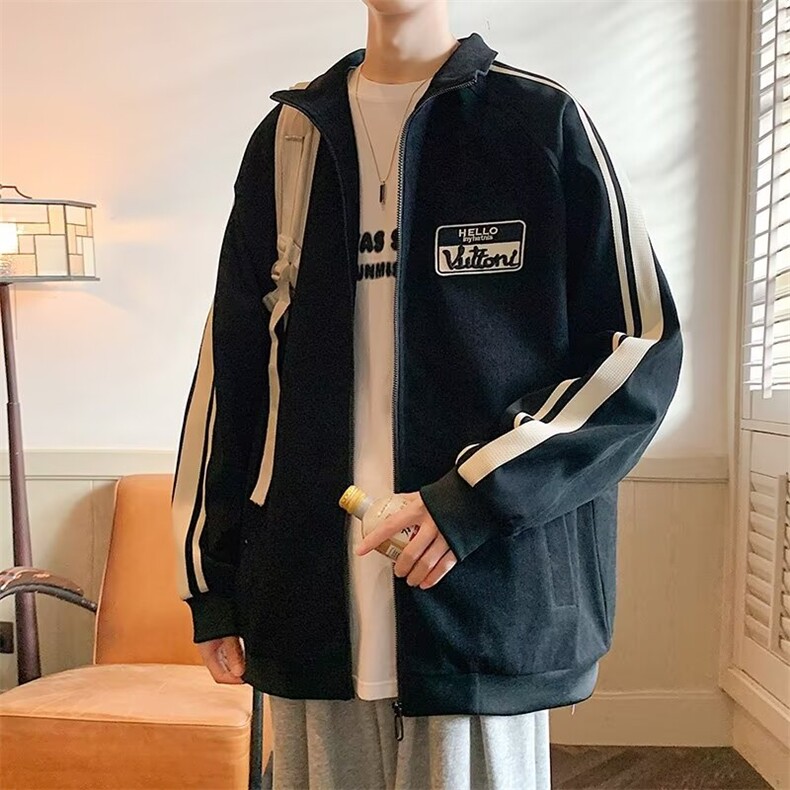 翻领夹克男士春秋年新款宽松拼接外套休闲上衣服男HH7006P48，男装夹克，星座1013-5