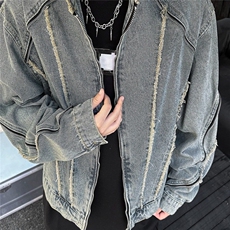 GC032-P68毛边水洗牛仔外套男春秋季短款机车风立领帅气夹克潮，男装夹克，电商C233