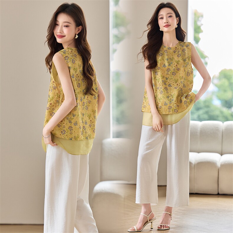 新中式国风印花背心套装裙女2025夏季新款气质高级感半身裙两件套，女装套装/套裙，鑫鑫格