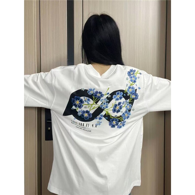 潮美式重工刺绣花卉长袖卫衣女春秋薄款街头设计感情侣潮牌上衣,男装卫衣,星座1210-1