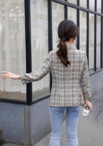 时尚格子西装，女装西装，咔蒂妮