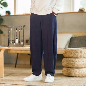 春秋风亚麻裤男宽松直筒裤棉麻休闲阔腿裤K031图片