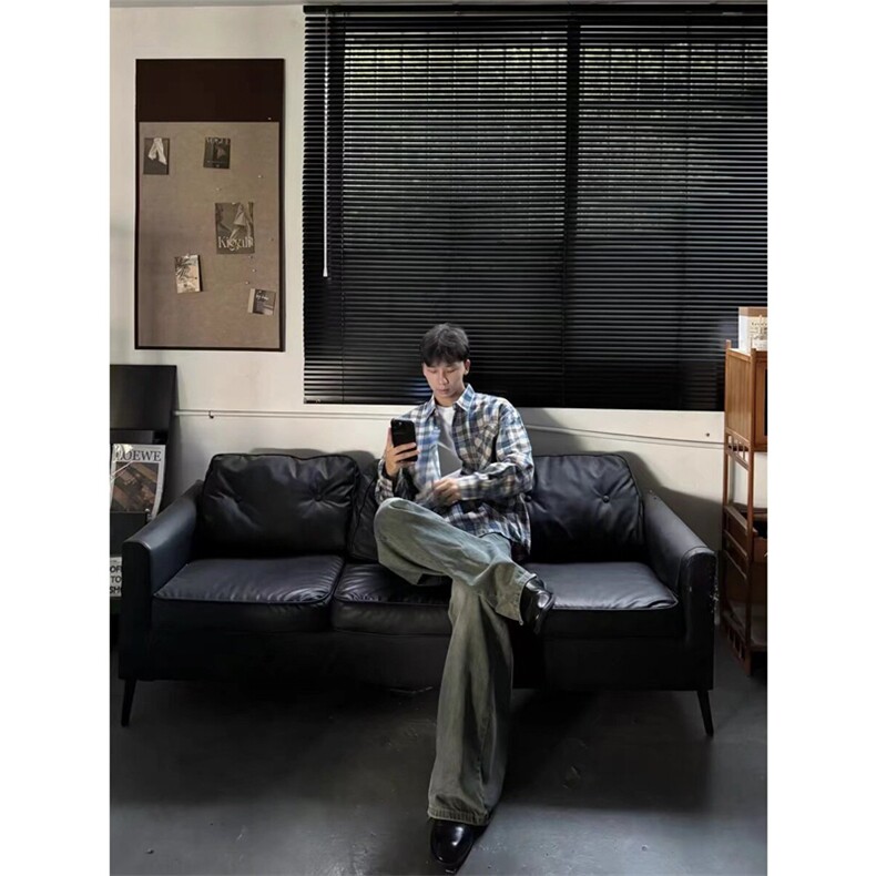 网图有货蓝色格子长袖衬衫男女宽松休闲外套A797-P35,男装衬衫,星座1505