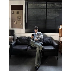 网图有货蓝色格子长袖衬衫男女宽松休闲外套A797-P35，男装衬衫，星座1505