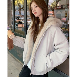 座山雕毛绒连帽棉服男女冬季美式设计感加厚棉衣 M2510图片