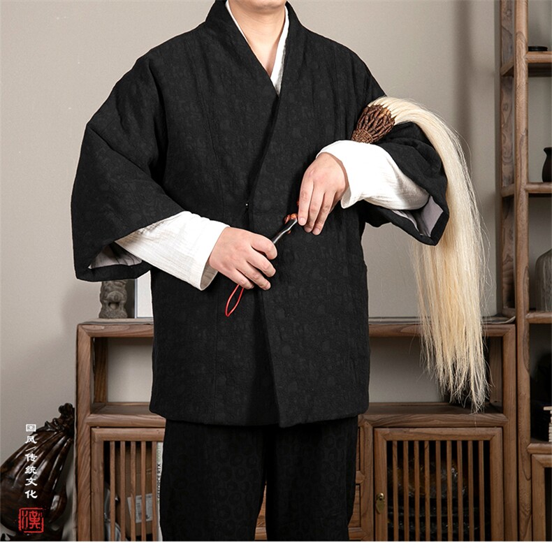 风男装新中式改良棉麻提花汉服斜襟棉衣外套HM03P145,男装棉衣,钱塘802