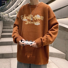 1港风长袖印花毛线毛衣男宽松休闲圆领套头针织衫7473P48加绒P55，男装针织衫/毛衣，星座226-2
