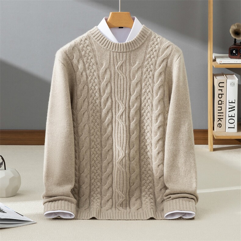 2025年秋季新款百搭女士长袖全身绞花圆领羊绒衫，男装羊绒套衫，牧群羊绒