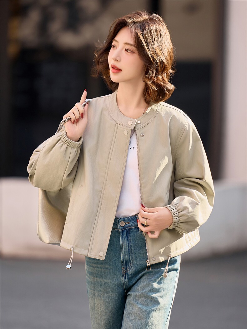 【春季新款】2026大量现货时尚休闲百搭宽松立领皮衣外套,女装皮衣,缘衣格