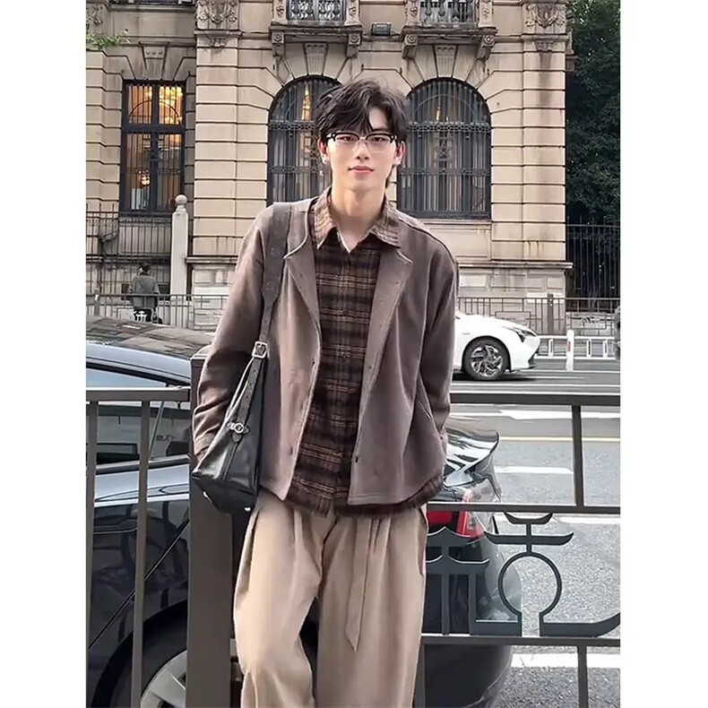复古老钱风假两件拼接针织外套男秋季新款宽松人夫感百搭开衫长袖,女装短外套,星座1210-1