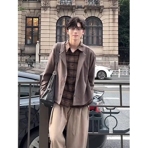 复古老钱风假两件拼接针织外套男秋季新款宽松人夫感百搭开衫长袖图片