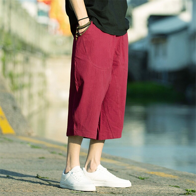 夏季风七分裤棉麻宽松亚麻短裤K66-P30,男装休闲裤,电商A128
