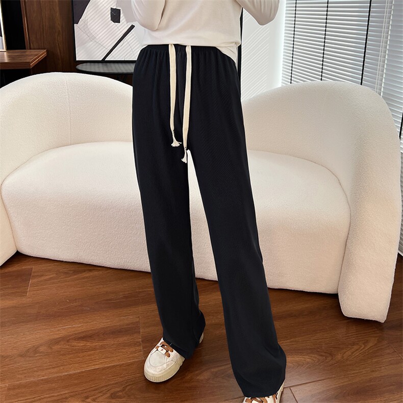 冰丝阔腿裤女裤春夏薄款高腰垂感宽松直筒显瘦抽绳长裤裤子女,女装休闲裤,暖习羊绒