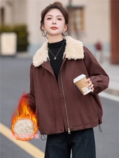 加绒外套女2025秋冬新款韩系独特超好看休闲短款加厚羊羔毛派克服，女装棉衣/棉服，以桐