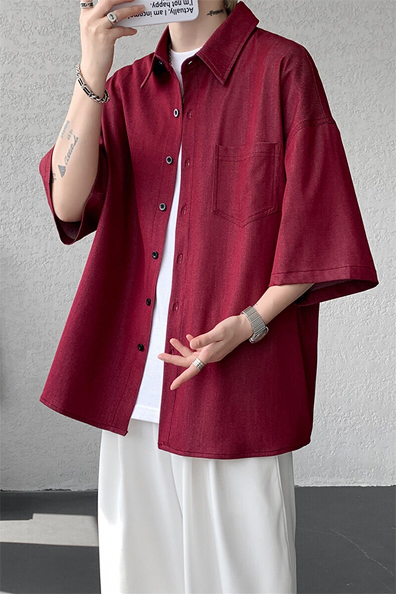 8XL-M冰丝牛仔短袖衬衫男款夏季薄款宽松慵懒衬衣外套DC28006P60,男装T恤,电商B312